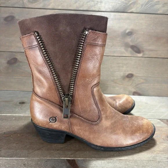 born mila womens size 6.5 shoes brown leather heel pull on comfort boots - Picture 2 of 10